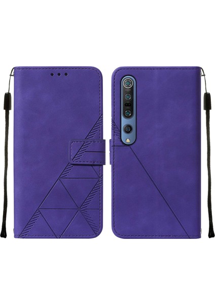 Mi 10 / Mi 10 Pro 5g Için Kabartmalı Pu Deri Stand Cüzdan Telefon Kılıfı - Mor (Yurt Dışından)