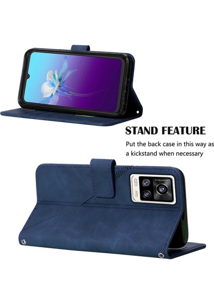 V20 / V21E 4g / Y73 2021 Için Kabartmalı Pu Deri Stand Cüzdan Telefon Kılıfı - Mavi (Yurt Dışından)