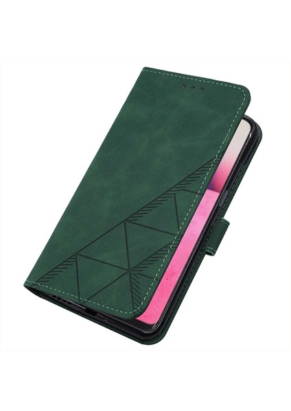 V20 / V21E 4g / Y73 2021 Için Kabartmalı Pu Deri Stand Cüzdan Telefon Kılıfı - Yeşil (Yurt Dışından)
