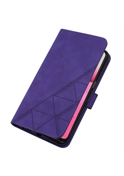 V20 / V21E 4g / Y73 2021 Için Kabartmalı Pu Deri Stand Cüzdan Telefon Kılıfı - Mor (Yurt Dışından)