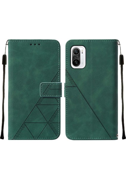 Poco F3 / Redmi K40 / K40 Pro Için Kabartmalı Pu Deri Stand Cüzdan Telefon Kılıfı - Yeşil (Yurt Dışından)