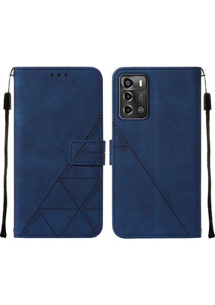 Blade A72 Için Kabartmalı Pu Deri Stand Cüzdan Telefon Kılıfı - Mavi (Yurt Dışından)