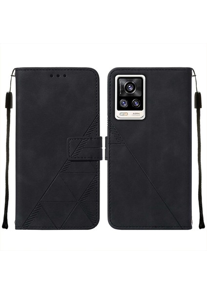 V20 / V21E 4g / Y73 2021 Için Kabartmalı Pu Deri Stand Cüzdan Telefon Kılıfı - Siyah (Yurt Dışından)