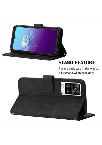 V20 / V21E 4g / Y73 2021 Için Kabartmalı Pu Deri Stand Cüzdan Telefon Kılıfı - Siyah (Yurt Dışından)
