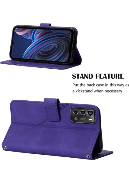 Blade A72 Için Kabartmalı Pu Deri Stand Cüzdan Telefon Kılıfı - Mor (Yurt Dışından)