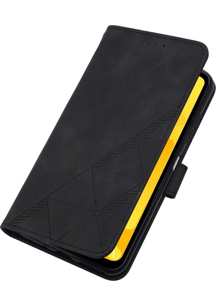 Blade A71 Için Kabartmalı Pu Deri Stand Cüzdan Telefon Kılıfı - Siyah (Yurt Dışından)