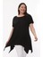 Büyük Beden Kısa Kol Yırtmaçlı Basic Bluz Siyah 1