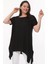 Büyük Beden Kısa Kol Yırtmaçlı Basic Bluz Siyah 3