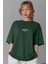 Yeşil Oversize Kadın T-Shirt Bisiklet Yaka Günlük Stil Pamuk 3/4 Kol 2