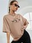 Bej Kelebek Baskılı Oversize T-Shirt 1