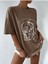 Kahverengi Yüz Baskılı Oversize Tshirt 1