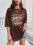Kahverengi Casmania Baskılı Oversize T-Shirt 3