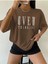 Kahverengi Over Think Baskılı Oversize T-Shirt 1