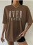 Kahverengi Over Think Baskılı Oversize T-Shirt 2