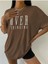 Kahverengi Over Think Baskılı Oversize T-Shirt 3