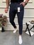 Erkek Lacivert Slim Fit Çizgili Kumaş Pantolon 1