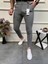 Erkek Füme Slim Fit Çizgili Kumaş Pantolon 1