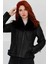 Siyah Kadın Hakiki Kürk Mont Kemer Detaylı Deri Ceket - 10372210 4