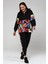 Kadın Büyük Beden Renkli Harf Desenli Siyah Eşofman Takımı 4