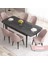 Concept Roz Serisi 80X132 Mdf Açılabilir Siyah Mermer Desen Mutfak Masa Takımı 6 Sandalye Gold Halkalı 1