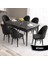 Concept Roz Serisi 80X132 Mdf Açılabilir Siyah Mermer Desen Mutfak Masa Takımı 6 Sandalye Gold Halkalı 2