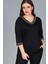 Büyük Beden Yaka Kolucu Sim Detaylı Siyah Yarım Kol Bluz Kadınlar İçin Şık 1