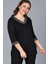 Büyük Beden Yaka Kolucu Sim Detaylı Siyah Yarım Kol Bluz Kadınlar İçin Şık 2