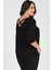 Büyük Beden Sırt Çapraz Pul Şerit Uzun Kol Bluz Siyah 1