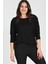 Büyük Beden Sırt Çapraz Pul Şerit Uzun Kol Bluz Siyah 2