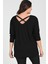 Büyük Beden Sırt Çapraz Pul Şerit Uzun Kol Bluz Siyah 4