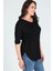 Büyük Beden Yan Yırtmaç Yarım Kol Bluz Siyah 3