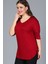 Büyük Beden Yan Yırtmaç Yarım Kol Bluz Bordo 2