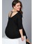 Büyük Beden Sırt Dekolteli Pul Payet Bantlı Yarım Kol Bluz Siyah 1