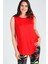 Büyük Beden Kolsuz Viskon Basic Bluz Kırmızı 1