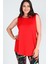 Büyük Beden Kolsuz Viskon Basic Bluz Kırmızı 2
