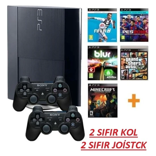 Sony Playstation 3 + Süper Slim Kasa+ 500GB + 180 Oyun+ 2 Sıfır Joistick +1 Yıl Garanti