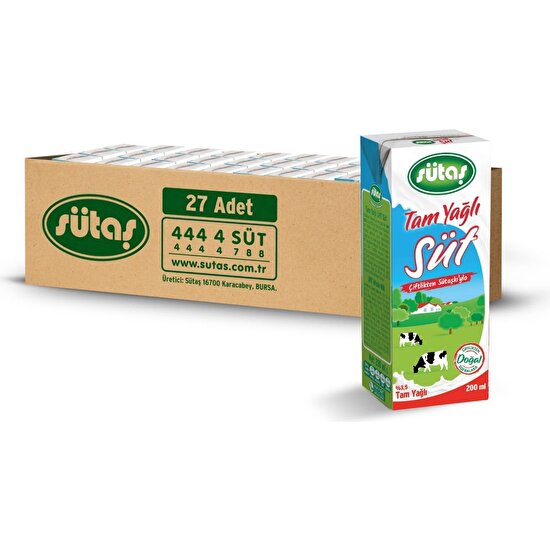 Sütaş Tam Yağlı Süt 200 ml (27 Adet)