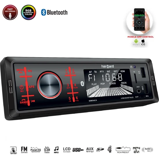 Harward Oto Teyp 4X50W Bt/2xusb/sd/fm/aux Mobil Aplikasyon Harward HR-MX652