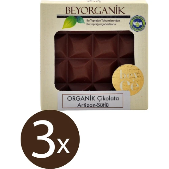 Beyorganik Organik Çikolata Artizan Sütlü 40 gr x 3