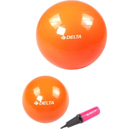Delta 65 cm Pilates Topu 25 cm Mini Denge Topu ve Pompası Seti