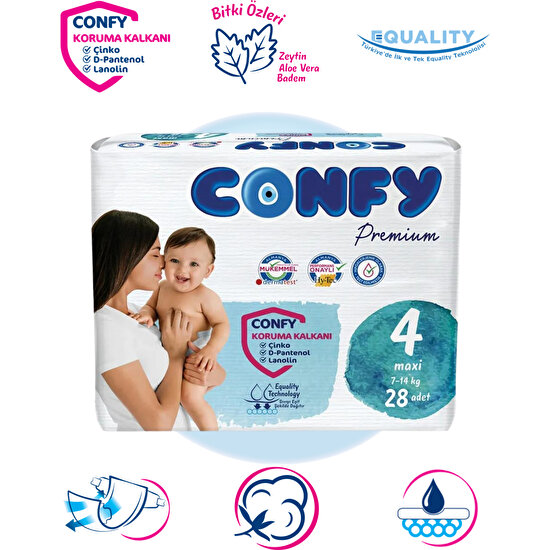 Confy Premium 4 Numara Bebek Bezi Maxi 7 - 14 KG 28 Adet