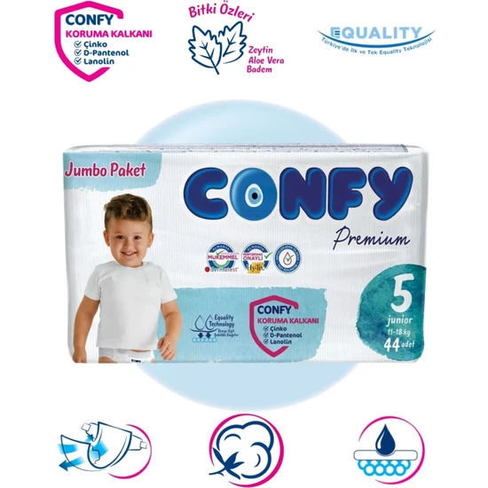 Confy Premium 5 Numara Bebek Bezi Junior 11 - 18 KG 44 Adet