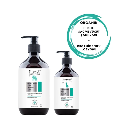 Sirenol Organik Bebek Saç Vücut Şampuanı 400 ml ve Sirenol Organik Bebek Losyonu - Yenidoğan 250 ml Set