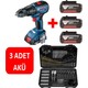 Bosch Darbeli Matkap Kömürsüz Şarjlı Matkap Akülü Vidalama (3 Adet 2 Ah Akü) + 103 Parça Aksesuar Seti