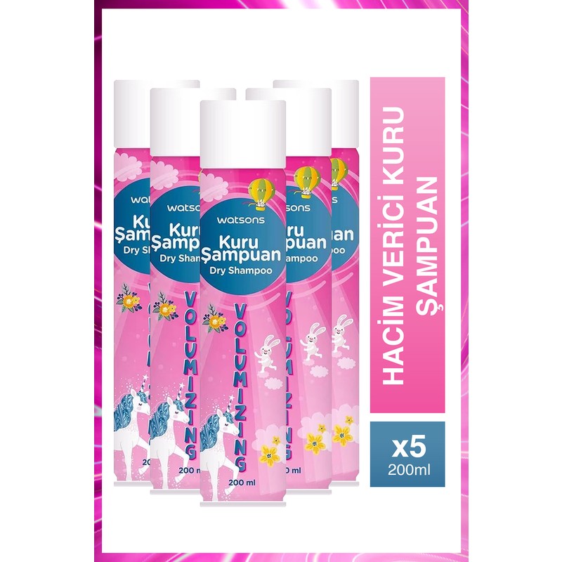 Watsons Kuru Şampuan 5×200 ml Hacim Veren Ferah Kokulu Tüm Saç Tiplerine Uygun