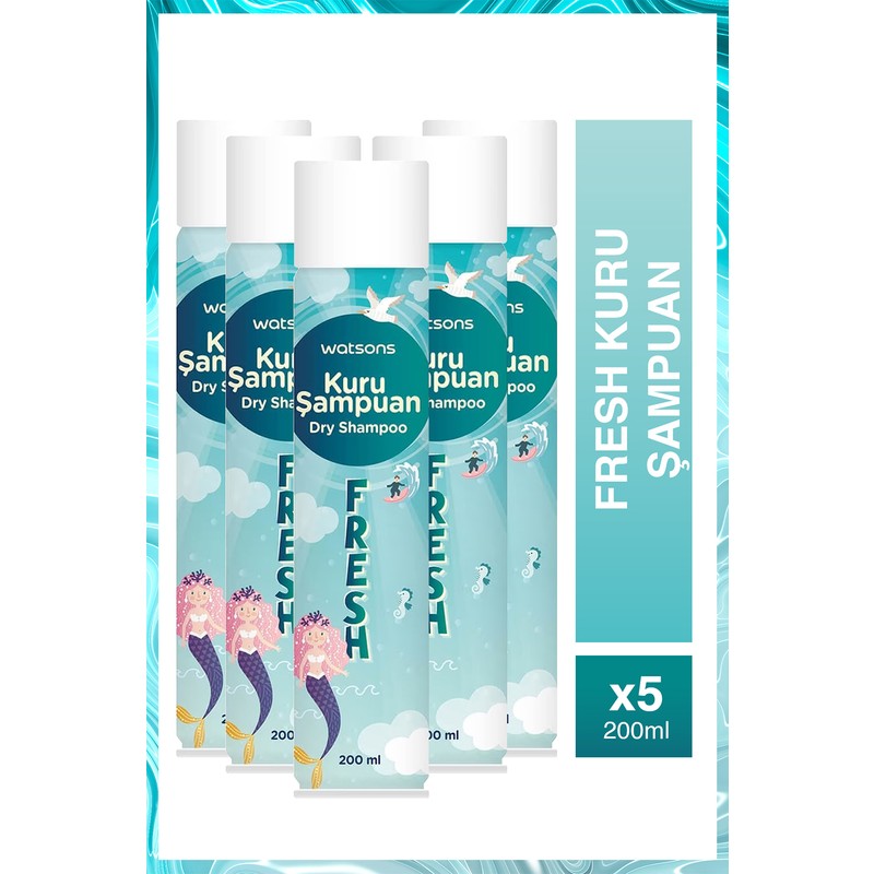 Watsons Fresh Kuru Kadın Şampuanı 200 ml x 5 Adet Canlandırıcı Arındırıcı Etkili Tüm Saç Tipleri İçin
