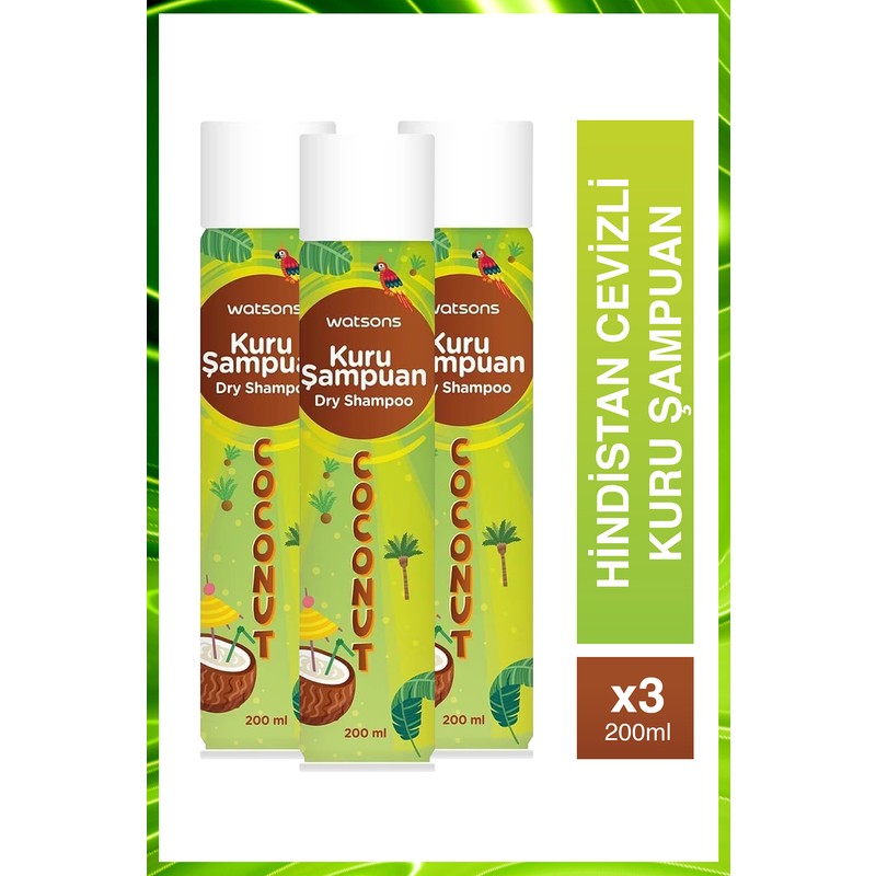 Watsons Hindistan Ceviz Aromalı Kuru Şampuan 200 ml 3 Adet