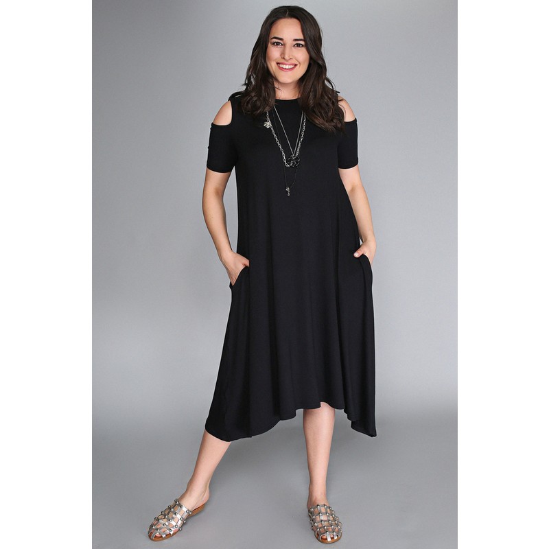 Curvy Trend Günlük Stil Siyah Omuz Dekolte Kloş Elbise Özel Olaylar İçin Şık Seçim