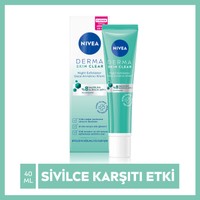 NIVEA Derma Skin Clear Night Exfoliator Gece Arındırıcı Krem 40ml, %8 Glikolik Asit (AHA) ve Salisilik Asit (BHA) ile ,Eşit Cilt Tonu