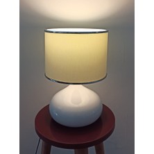 Art&Gift Serenay Metal Beyaz Gövdeli Elite Abajur Gümüş Detay Krem Başlık